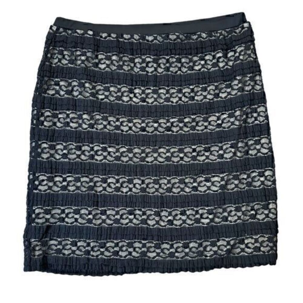 NorthStyle Black & Cream‎ Lace Stretchy Cotton Nylon Lined Midi Skirt Size XL